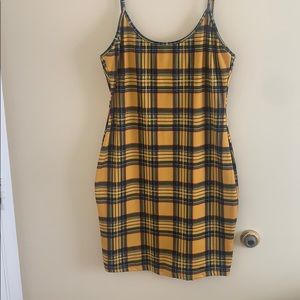 Yellow plaid bodycon dress